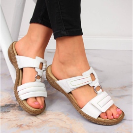 Women's white leather slippers with Velcro white Rieker 62886-80 1
