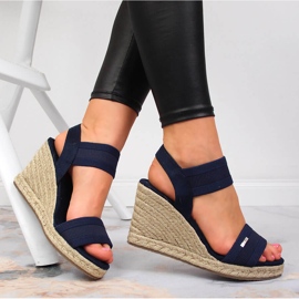 Sandals espadrilles on wedges navy blue Big Star JJ274977 1