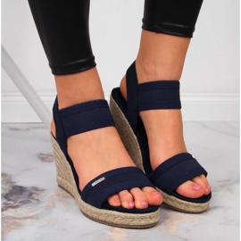 Sandals espadrilles on wedges navy blue Big Star JJ274977 2