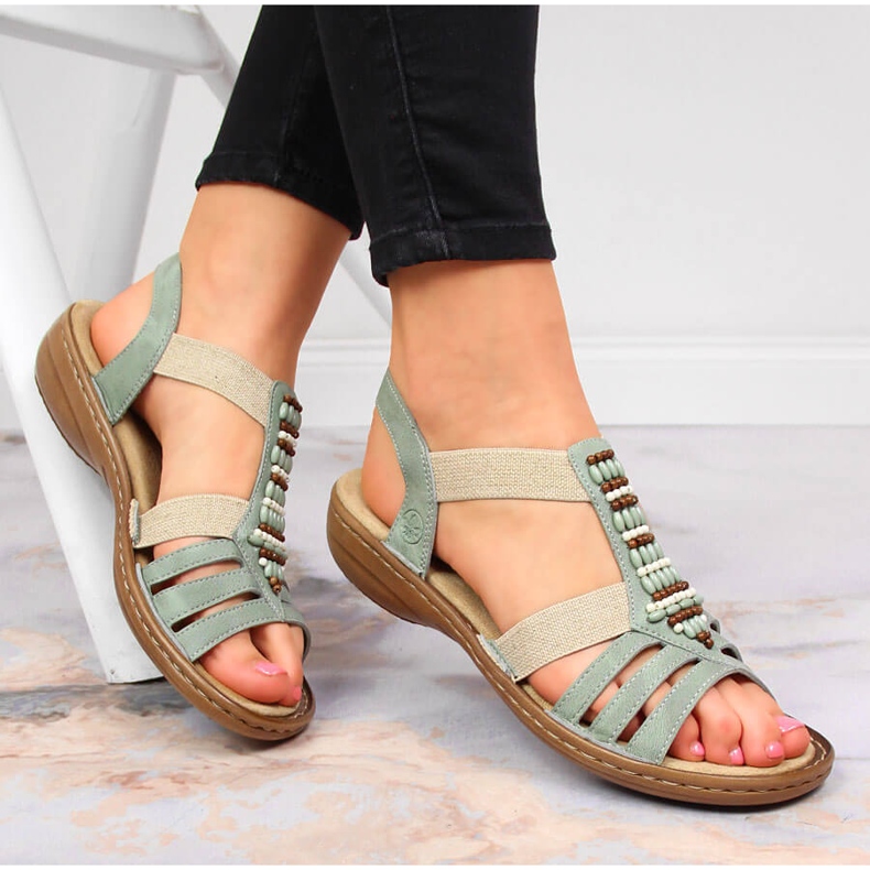 Green Rieker 60851-52 women's sandals with elastic bands 1
