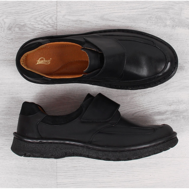 Leather men's shoes with velcro black Łukbut 1163 1