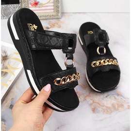 Black Rieker V5929-00 women's black slippers with a chain 1