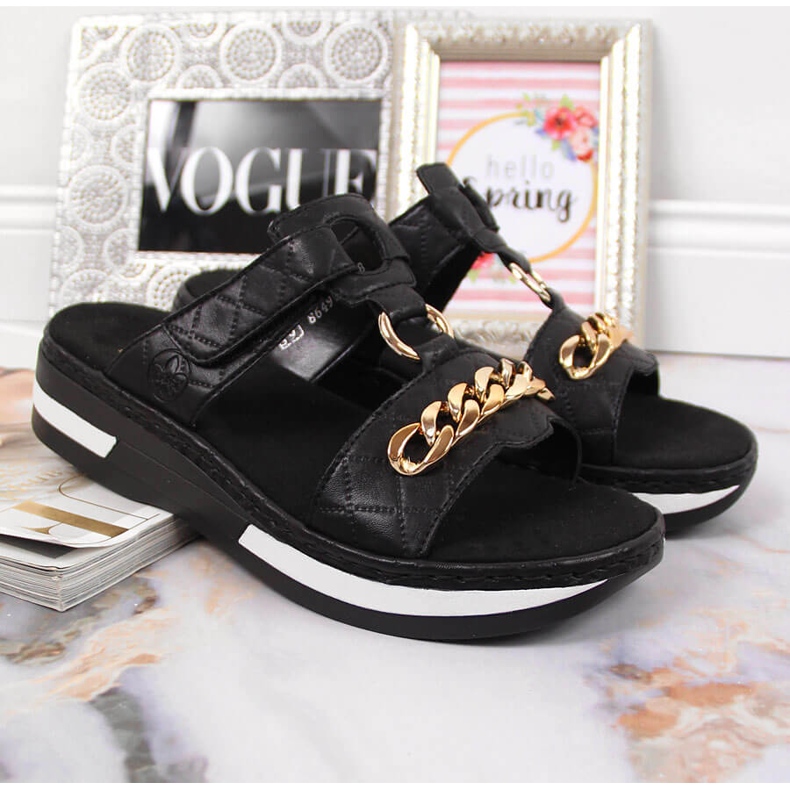 Black Rieker V5929-00 women's black slippers with a chain 2 Black Rieker V5929-00 women's black slippers with a chain 2