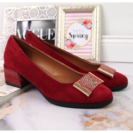 Pumps on a block of maroon Jezzi suede red 2