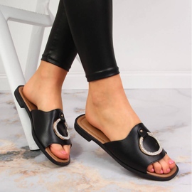 Women's black slippers with decoration Potocki 1