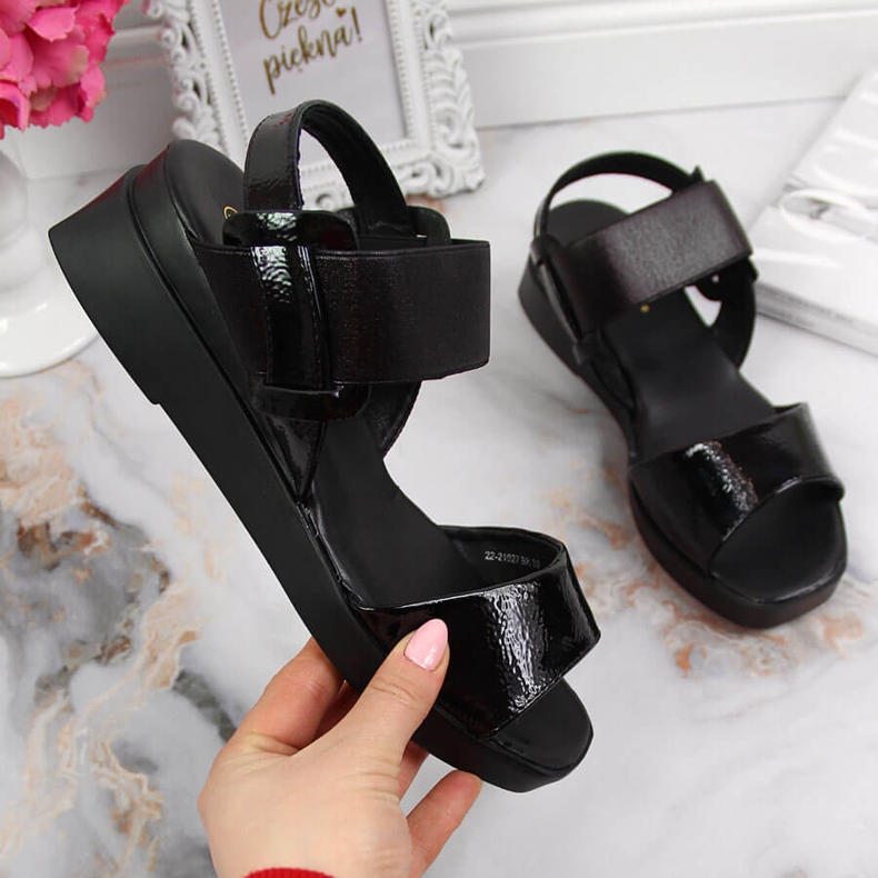 Black Potocki wedge sandals for women 1