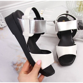 Women's sandals on a wedge heel with white Potocki 1