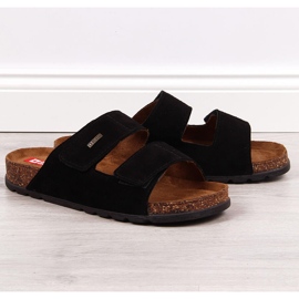 Men's leather slippers with velcro black Big Star JJ176001 1