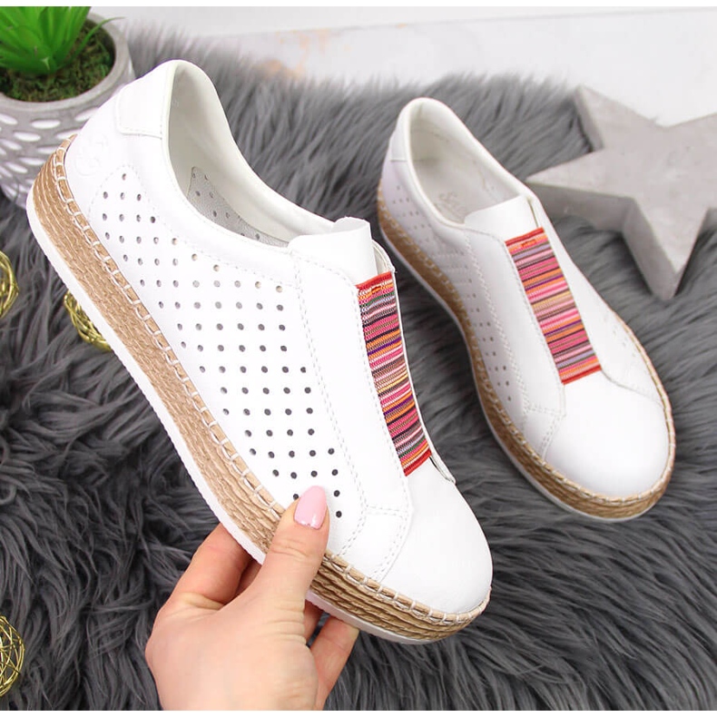 Women's leather shoes, slip-on white Rieker L7821-80 1