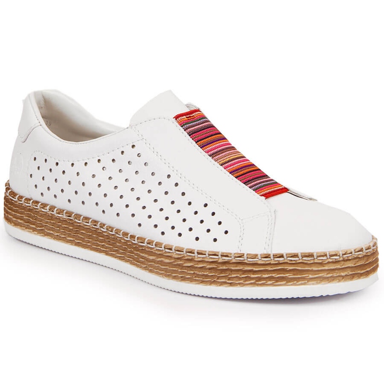 Women's leather shoes, slip-on white Rieker L7821-80 2