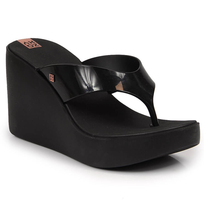 Black Zaxy HH285292 black rubber wedge flip-flops 1