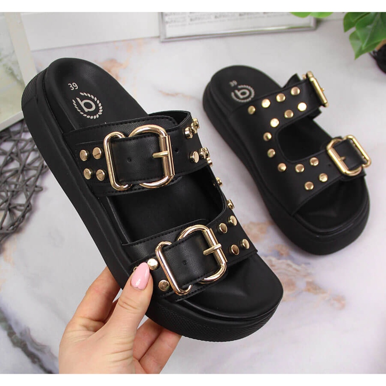 Women's slippers with rivets black Bugatti JJ253070 1