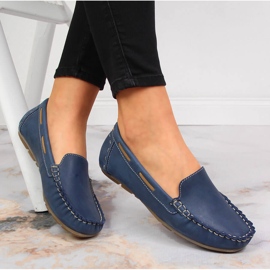 Leather women's loafers navy blue Helios 398 1