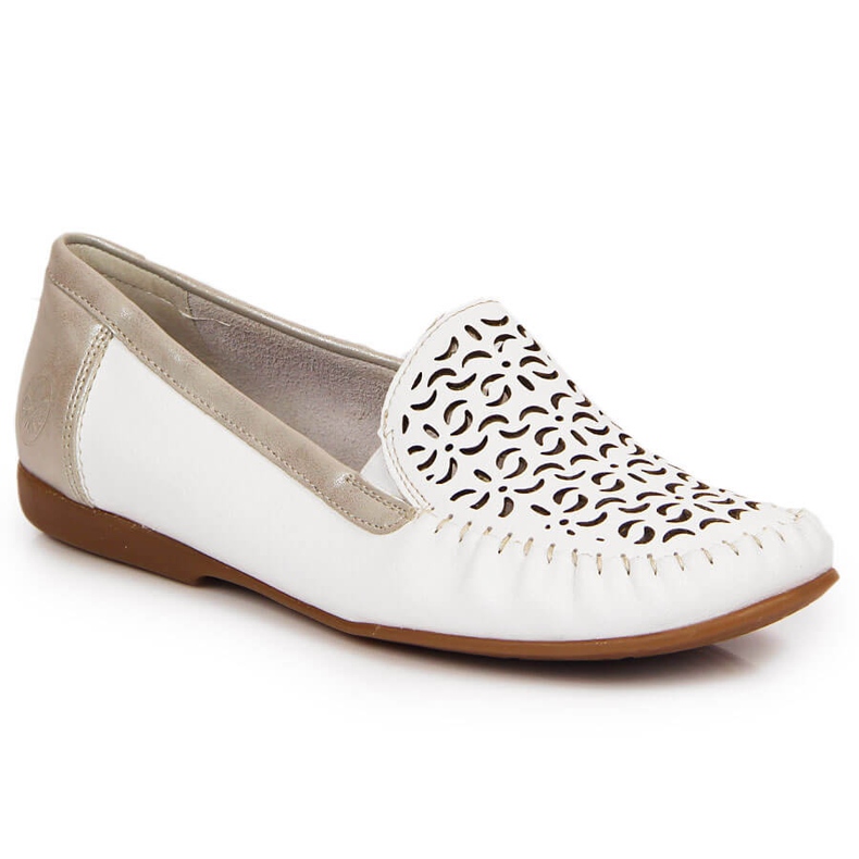 Women's white openwork leather loafers Rieker L6350-80 1
