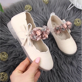 Girls' ballerinas with velcro with beige Vinceza flowers 1