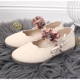 Girls' ballerinas with velcro with beige Vinceza flowers 2