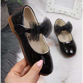 Girls' ballerinas with velcro and a bow, black Vinceza 1