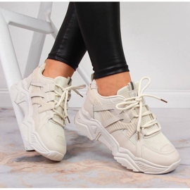 Women's sports shoes on a thick sole, beige NEWS 1