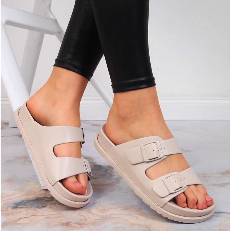 S.Barski Women's rubber slippers with buckles beige S. Barski 1