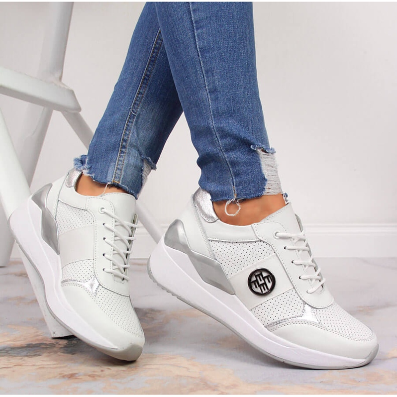 Women's leather sneakers on a wedge white Filippo 1