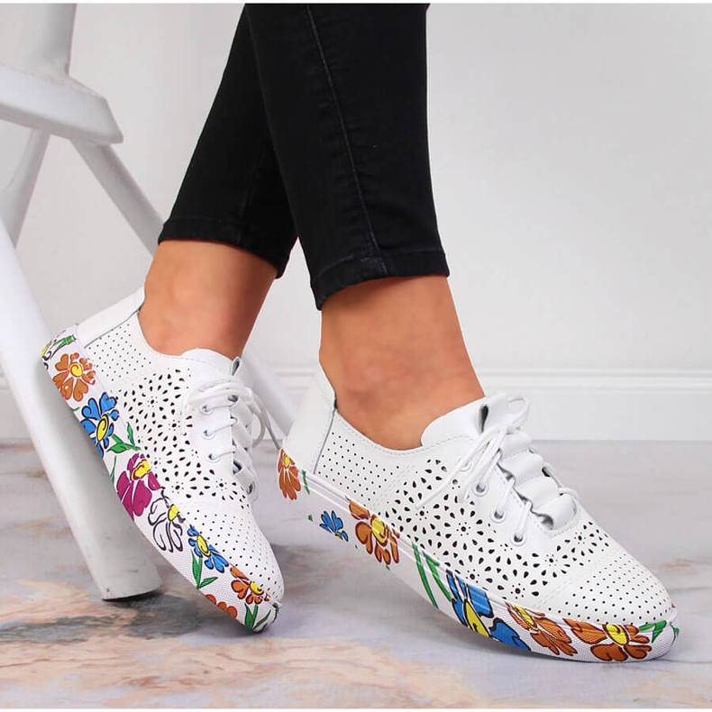 White Artiker openwork leather women's shoes 1