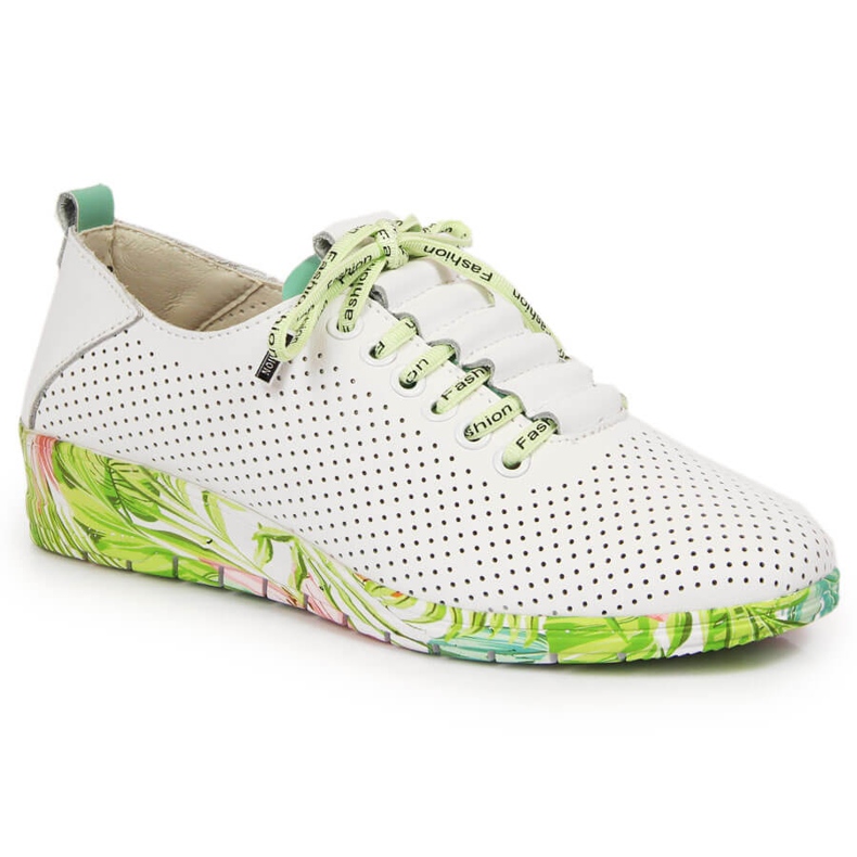 Women's white leather openwork shoes with a wedge Artiker 1