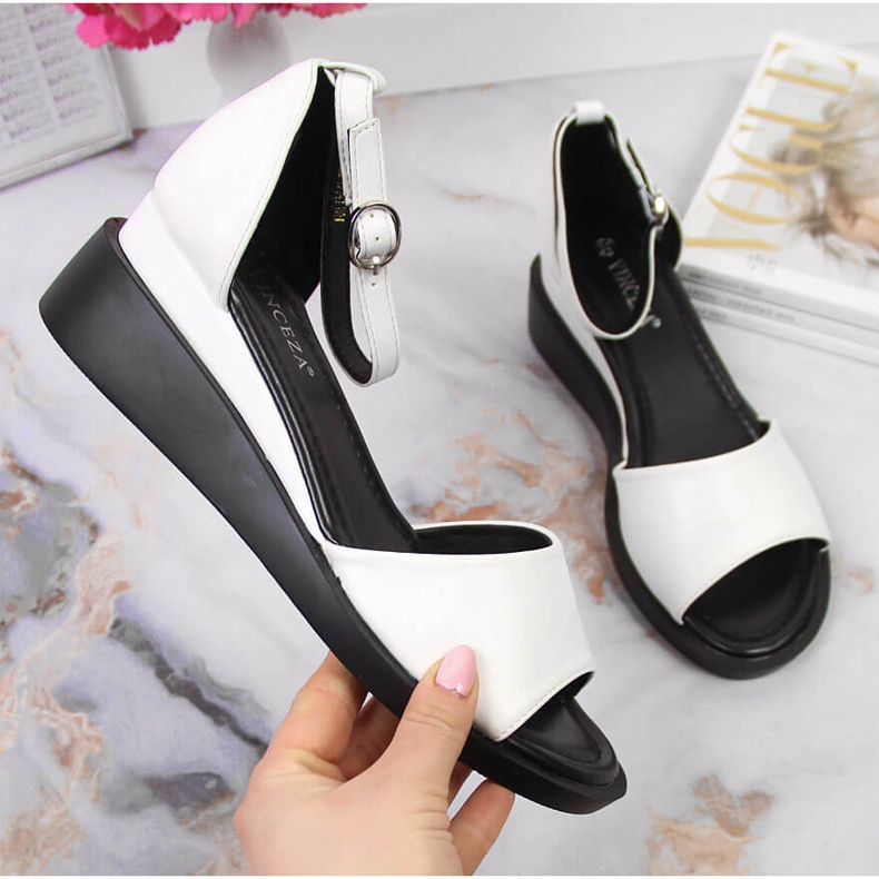 White Vinceza women's sandals on a wedge heel 1