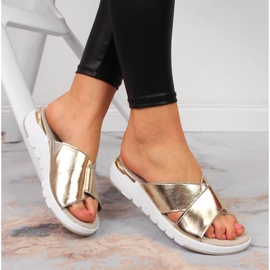 S.Barski Women's gold lacquered leather slippers S. Barski golden 1
