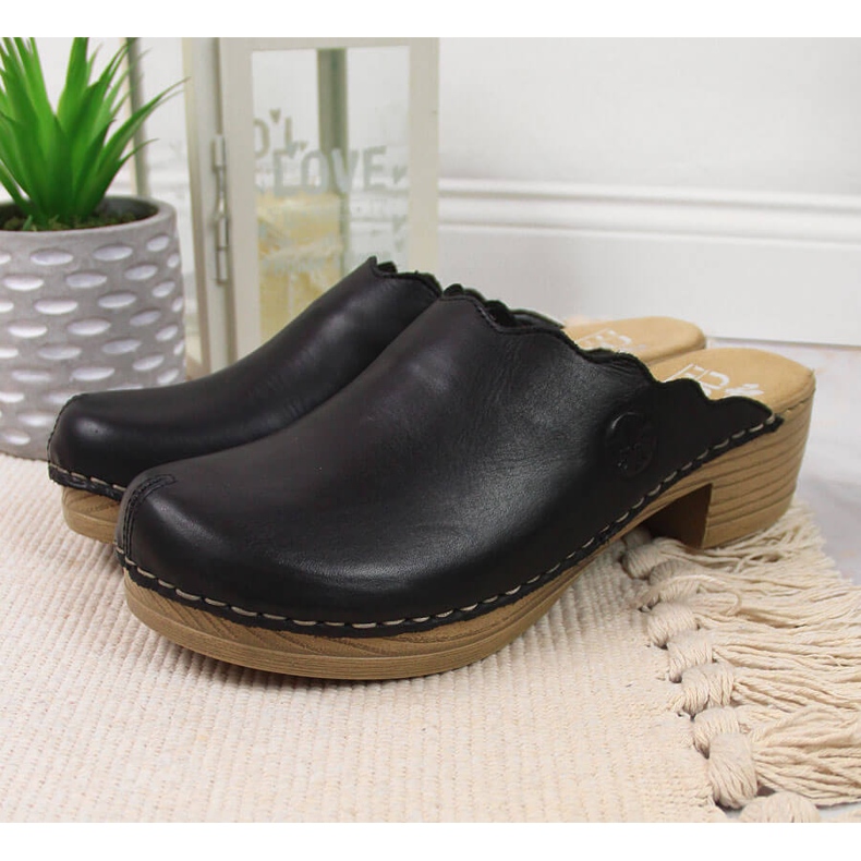 Rieker V6844-00 black women's leather slippers 2 Rieker V6844-00 black women's leather slippers 2