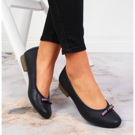 Leather women's openwork navy blue ballerinas Rieker 51997-15 1