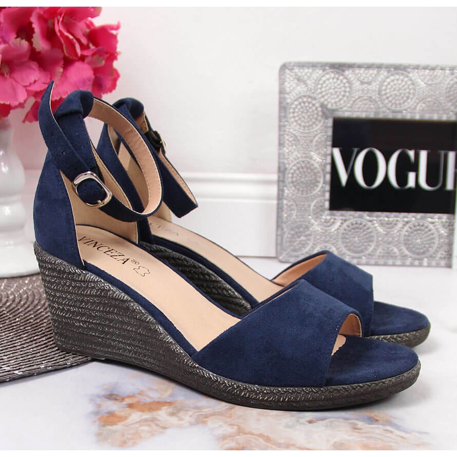 Vinceza women s navy blue wedge sandals KeeShoes