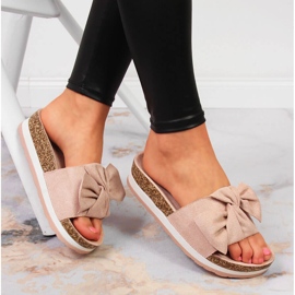 Women's slippers with a platform bow pink Vinceza 1