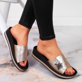 Women's gold wedge slippers with a bow tie Vinceza golden 1