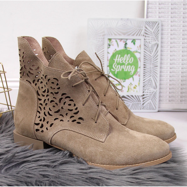 Beige suede openwork leather boots Juma 2