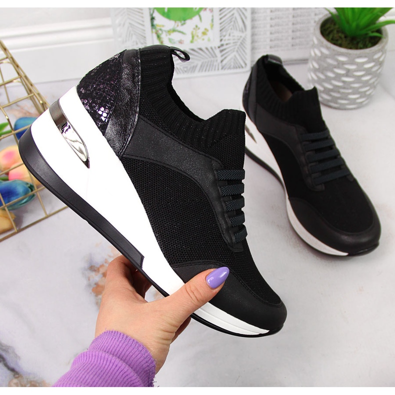 Women's black wedge shoes, slip on black Artiker 1