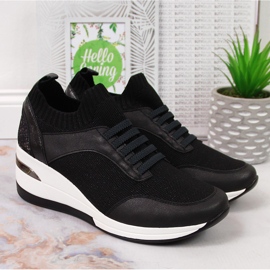 Women's black wedge shoes, slip on black Artiker 2