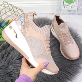Women's brogues on a wedge heel slip on powder pink Artiker 1