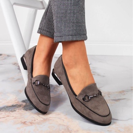 Women's low shoes moccasins with gray Jezzi decoration grey 1