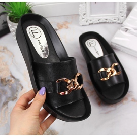 Black women's leather slippers with a chain Filippo 1