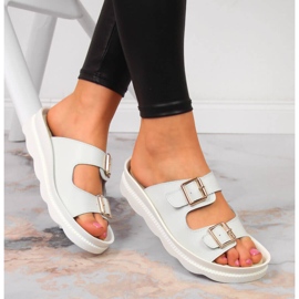 Women's leather slippers with buckles white Filippo 1