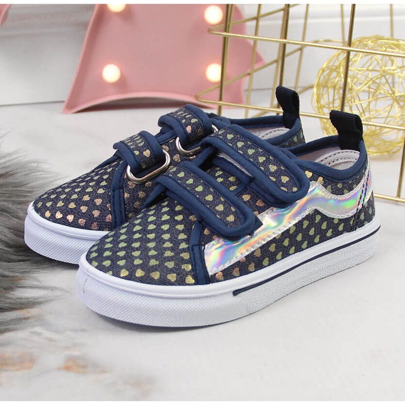 Girls' sneakers with velcro with navy blue hearts Atletico 2 Girls' sneakers with velcro with navy blue hearts Atletico 2