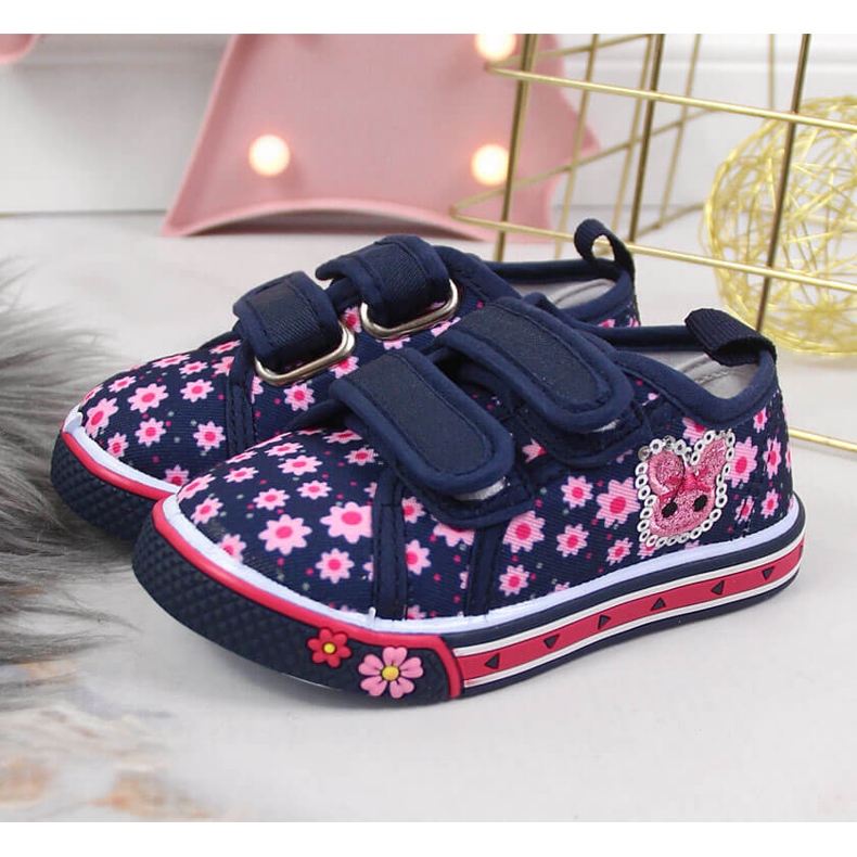 Atletico navy blue velcro sneakers for girls pink 2