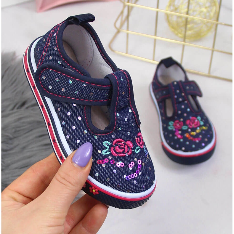 Girls' sneakers with velcro navy blue dots Atletico 1 Girls' sneakers with velcro navy blue dots Atletico 1