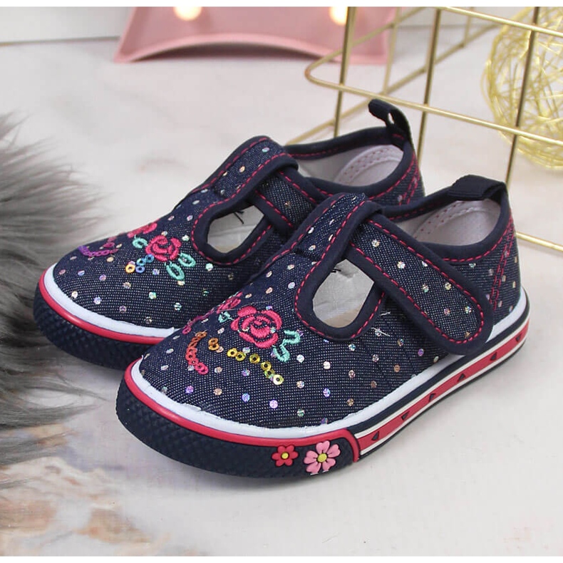 Girls' sneakers with velcro navy blue dots Atletico 2 Girls' sneakers with velcro navy blue dots Atletico 2