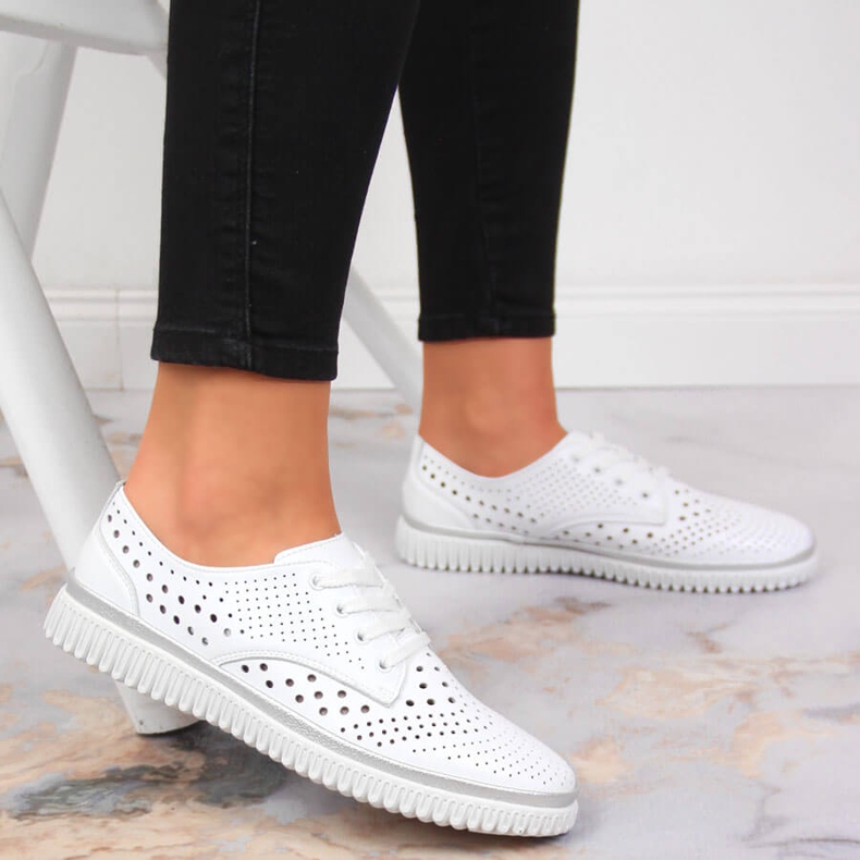 White Artiker openwork leather women's shoes 2