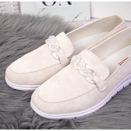Women's leather loafers with a chain Artiker cream beige 5