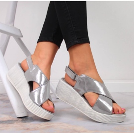 Women's leather sandals on a silver wedge Dolce Pietro 1
