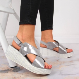 Women's leather sandals on a silver wedge Dolce Pietro 2
