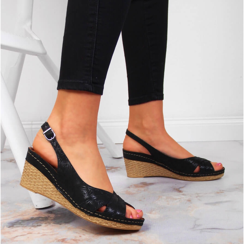 Women's leather sandals on a black wedge Dolce Pietro 2