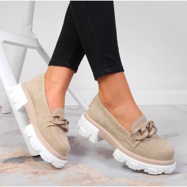 Leather women's shoes with chains beige Filippo 1